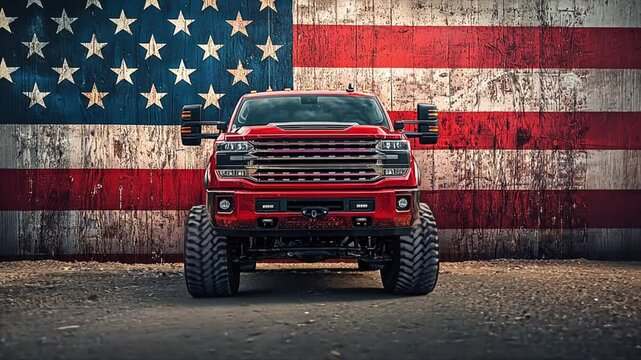 american flag and pick up truck 