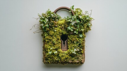Green Lock with Moss and Plants for Eco-Friendly Concepts