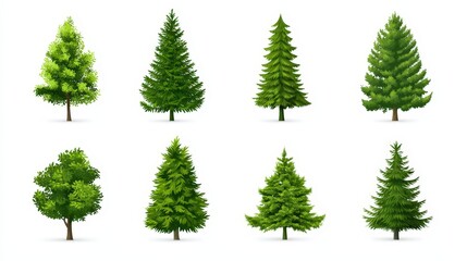 Fototapeta premium Set of realistic christmas trees and various green trees isolated on white background vector illustration