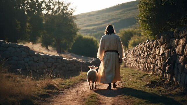 The Lord is My Shepherd, Jesus Walking with His Sheep, 4k christian footage