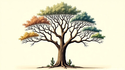 Tree with branches representing four seasons
