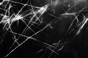 Dynamic abstract composition featuring white scratches on a black surface, creating a striking contrast and textured visual effect