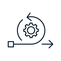 Agile arrow, gear. Vector linear icon isolated on white background.