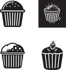 Set of Decorative Cupcake Silhouettes - Vector Illustrations