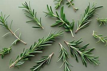Fototapeta premium Delicate Interlaced Rosemary Sprigs on Soft Sage Background for Aesthetic Decor