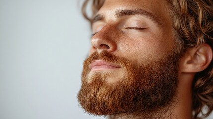 Obraz premium Man With Beard Practicing Mindfulness Indoors. Generative AI