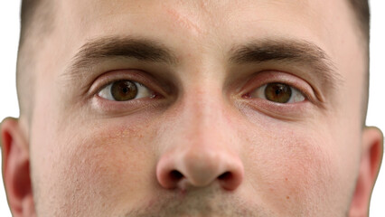 Fototapeta premium Man's eyes, on a white background, close-up, eyes open