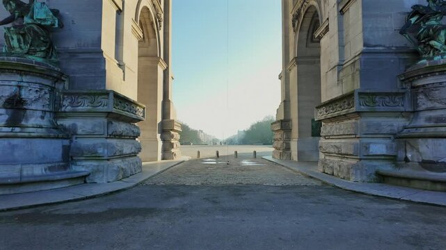Cinquantenaire Arch in Brussels, historic monument in morning light