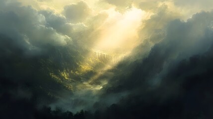 Obraz premium Dramatic cloud formation, swirling gray and golden hues illuminating the sky, evokes a sense of wonder and contemplation.