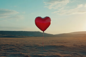 Fototapeta premium Heart balloon floats, solitary, hopeful, wistful view