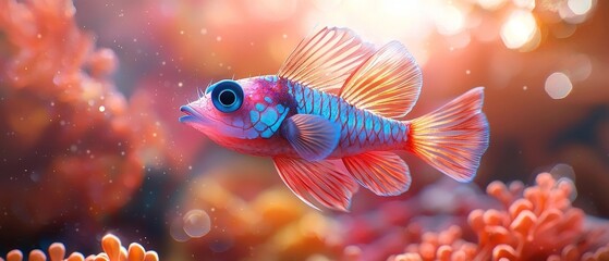 Fototapeta premium Striking Pufferfish with Extended Spines in Surreal Aquatic Coral Backdrop