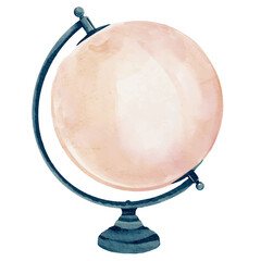 globe illustration watercolor pink blue isolated on white
