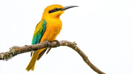 Fototapeta premium A bright yellow bird perched gracefully on a tree branch, showcasing its vibrant feathers