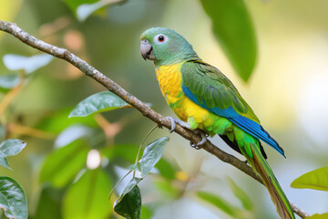 Obraz premium Colorful parrot perched, watchful in its lush habitat