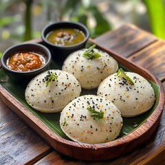 Photo of Freshly Made Idlis with Chutneys