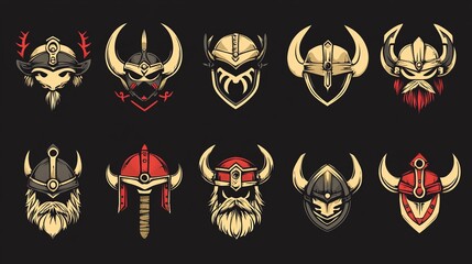 strong, heraldic-style crests with Viking helmets, ideal for sports teams or historical-themed branding.