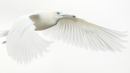 Obraz premium A close-up of a white bird soaring through the air with wings outstretched, isolated on a white background