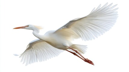 Obraz premium A close-up of a white bird soaring through the air with wings outstretched, isolated on a white background