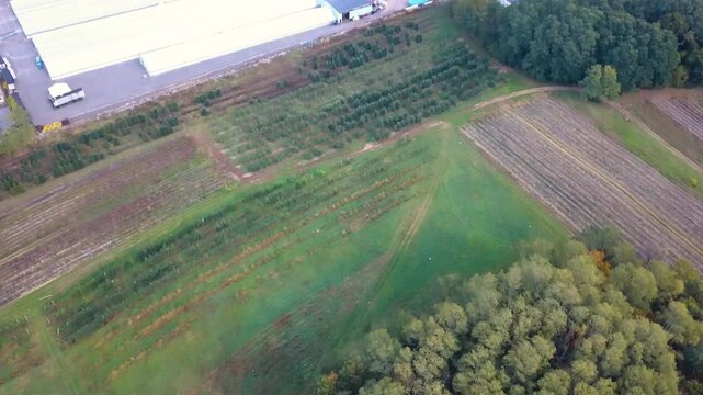 Danvers Town From The Pick-your-own-fruit Farm In Peabody, Massachusetts, USA. - aerial tilt up shot
