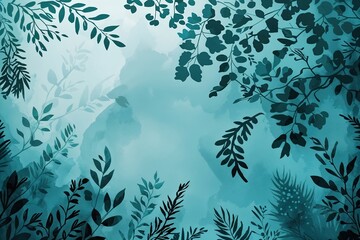 Serene Aqua Background with Leaf Silhouettes for Peaceful Presentations