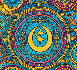Obraz premium Printable pattern for wall decorations, covers, wallpapers, greeting cards on the occasion of a Muslim holiday. Ramadan . Oil painting