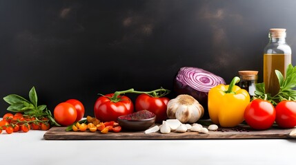 A rustic wooden board showcasing a selection of fresh vegetables and a knife artfully displayed on a clean white surface  This image evokes a sense of simple homemade cuisine and a focus on natural