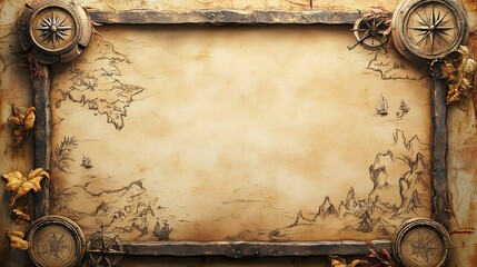 Fototapeta premium Antique map with compasses, adventure, exploration, travel background, ideal for design