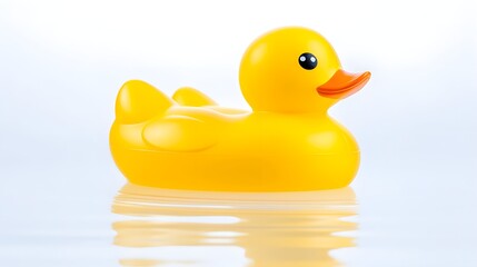 Serene and Tranquil Floating Rubber Duck on a Clean White Surface with Soft Subtle Shadows for a Minimalist Conceptual Composition