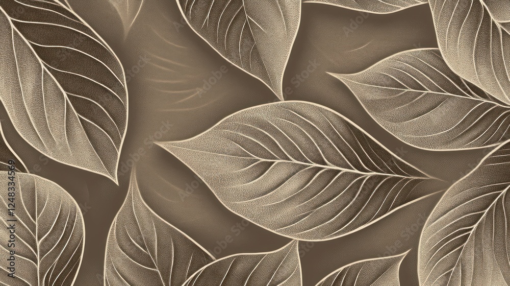 Poster elegant brown leaf pattern design background