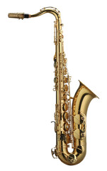 Jazz. One beautiful saxophone isolated on white