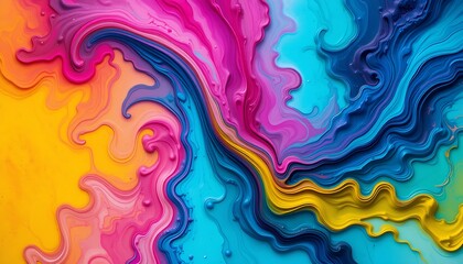 Psychedelic Marble Paint Swirls - Vibrant Blue, Pink, and Yellow Fluid Art with Smooth Abstract Patterns for Colorful Backgrounds and Modern Digital Art