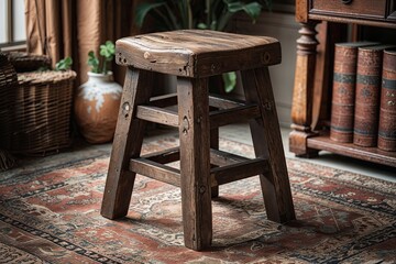Vintage Wooden Stool with Layered Legs for Classic Home D�cor