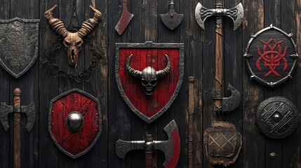 logos incorporating Viking shields, axes, or weapons along with the horned warrior design 