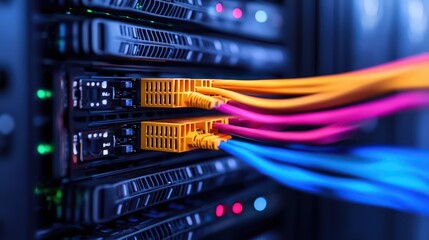 Network server with ethernet cables in a high-performance computing environment for data processing