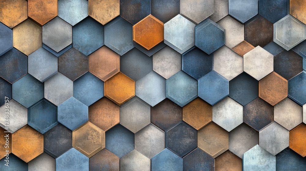 Poster Abstract Hexagonal Pattern in Varied Metallic Hues