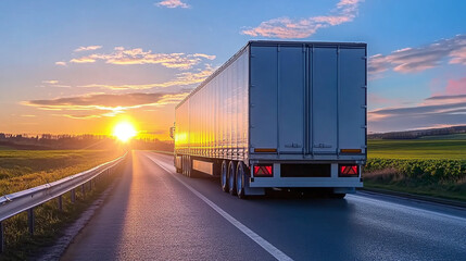 Truck with trailer driving on highway symbolizes fast and high-quality cargo delivery