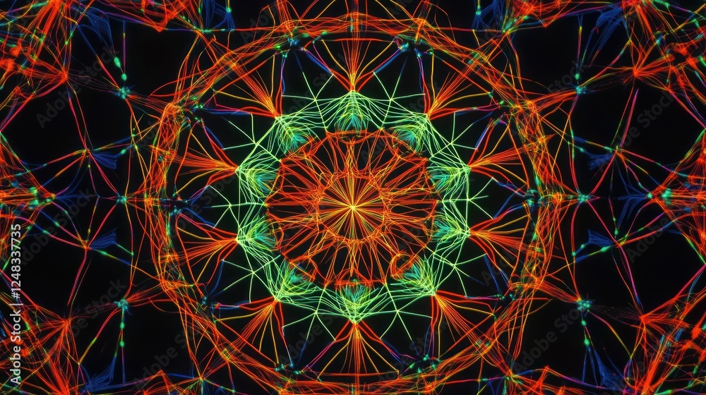 Poster Abstract Kaleidoscopic Pattern Neon Lines Design