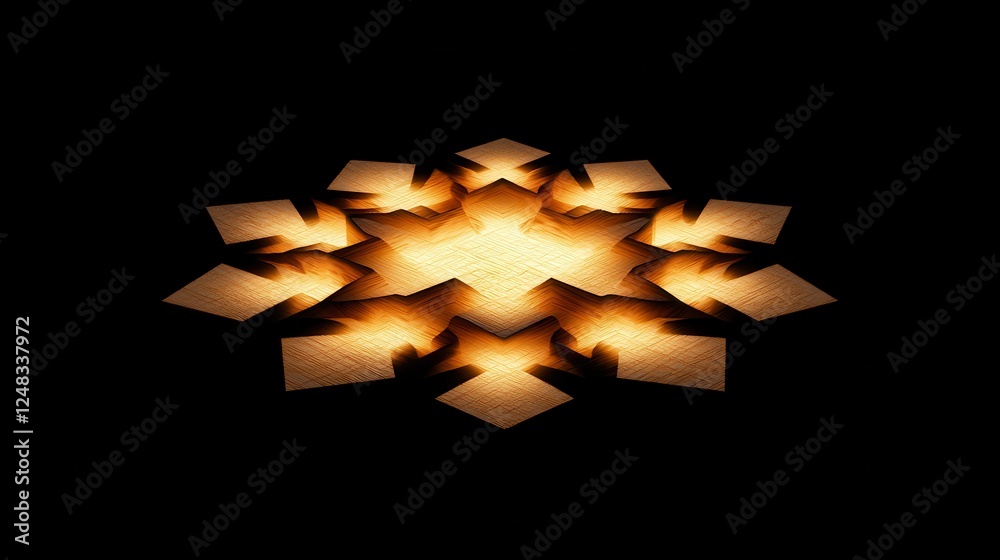 Poster A symmetrical design featuring illuminated shapes against a dark background, creating a striking visual effect.