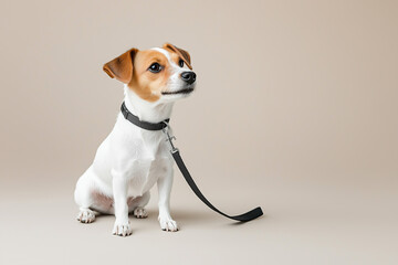 Jack Russel dog sitting isolated on beige background.