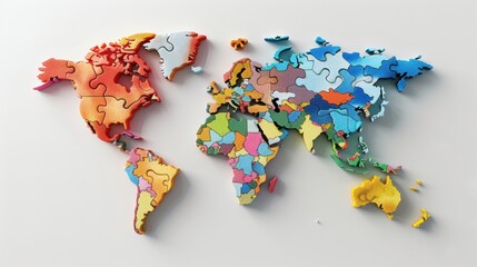 Fototapeta premium Colorful Puzzle Map of the World on a Light Background