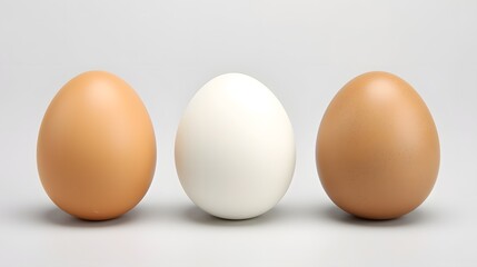 An display of three different types of eggs   chicken quail and duck   placed side by side on a smooth pristine white surface highlighting their unique shapes sizes and colors for a clean