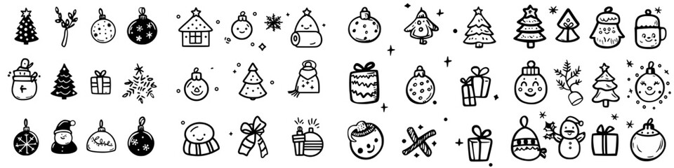 Festive hand-drawn illustrations of Christmas decorations and symbols for holiday celebrations and greetings