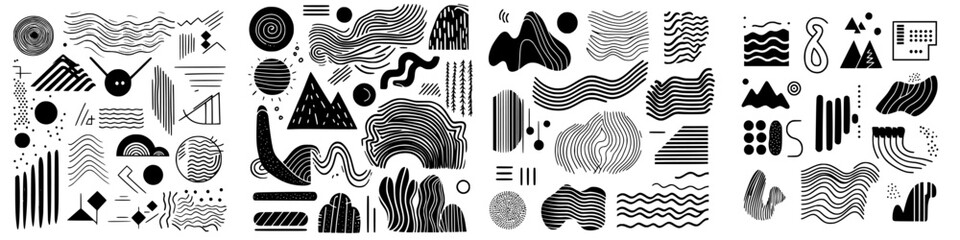 Abstract black and white patterns showcasing textures and shapes in a creative arrangement across a minimalist design