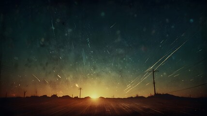 Wind turbines stand silhouetted against the vibrant colors of sunset and the dark sky at night