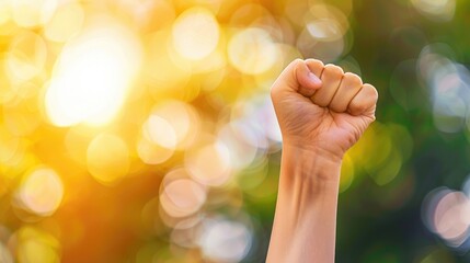 Fist Raised High In Golden Light And Soft Focus