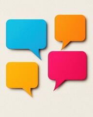 Colorful speech bubbles in various shapes and sizes, set against a light background, representing communication and dialogue.