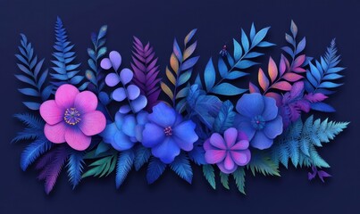 Vibrant floral arrangement, dark background, paper art style, ideal for greeting cards