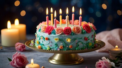 Celebration in Every Flame: Birthday Cake Aglow with Candles