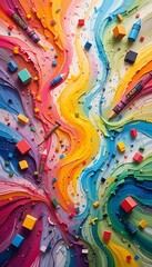 Vibrant Crayon Swirls and Colorful Cubes Art