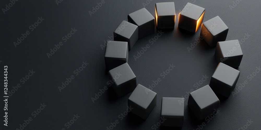 Poster A circular arrangement of dark cubes with one illuminated, creating a striking contrast and inviting contemplation.